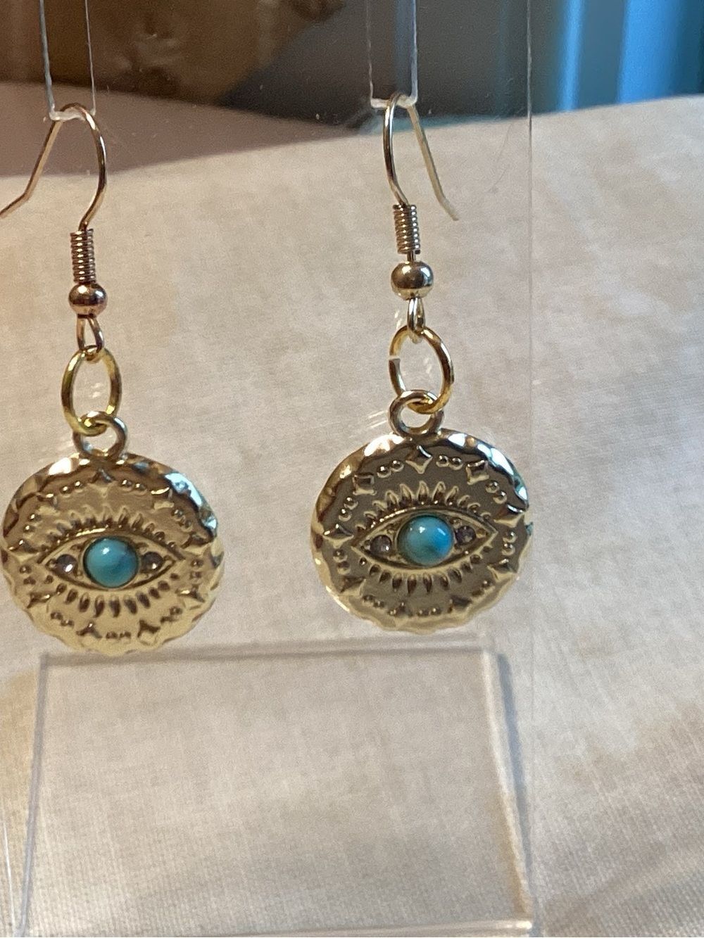 Gold-Tone Evil Eye Drop Earrings with Faux Turquoise Accent